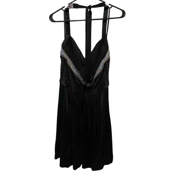 Y2K BCBGMAXAZRIA Halter Mini Dress XS Black Silver Chainmail Cocktail Party LBD - Picture 9 of 11